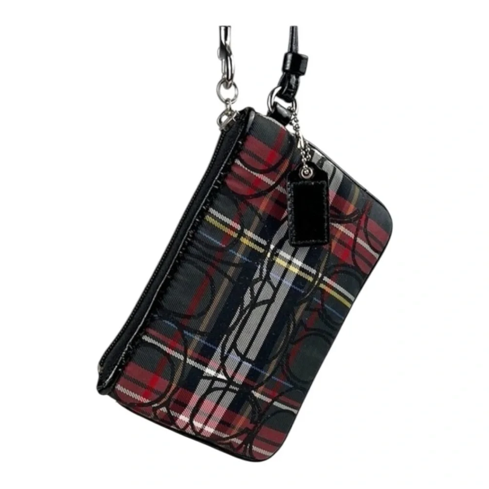 Coach Poppy Tartan Plaid Wristlet Black Red  Graffiti Patent Leather Y2K Vintage - Picture 10 of 13